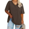 thumbnail image 1 of Plus Size V Neck Short Cotton Sleeve Tops for Women Casual Basic Tees Ladies Oversized Solid Color T Shirts Loose Fit Summer Clothes 2025 Trendy Fashion Outfits, 1 of 3