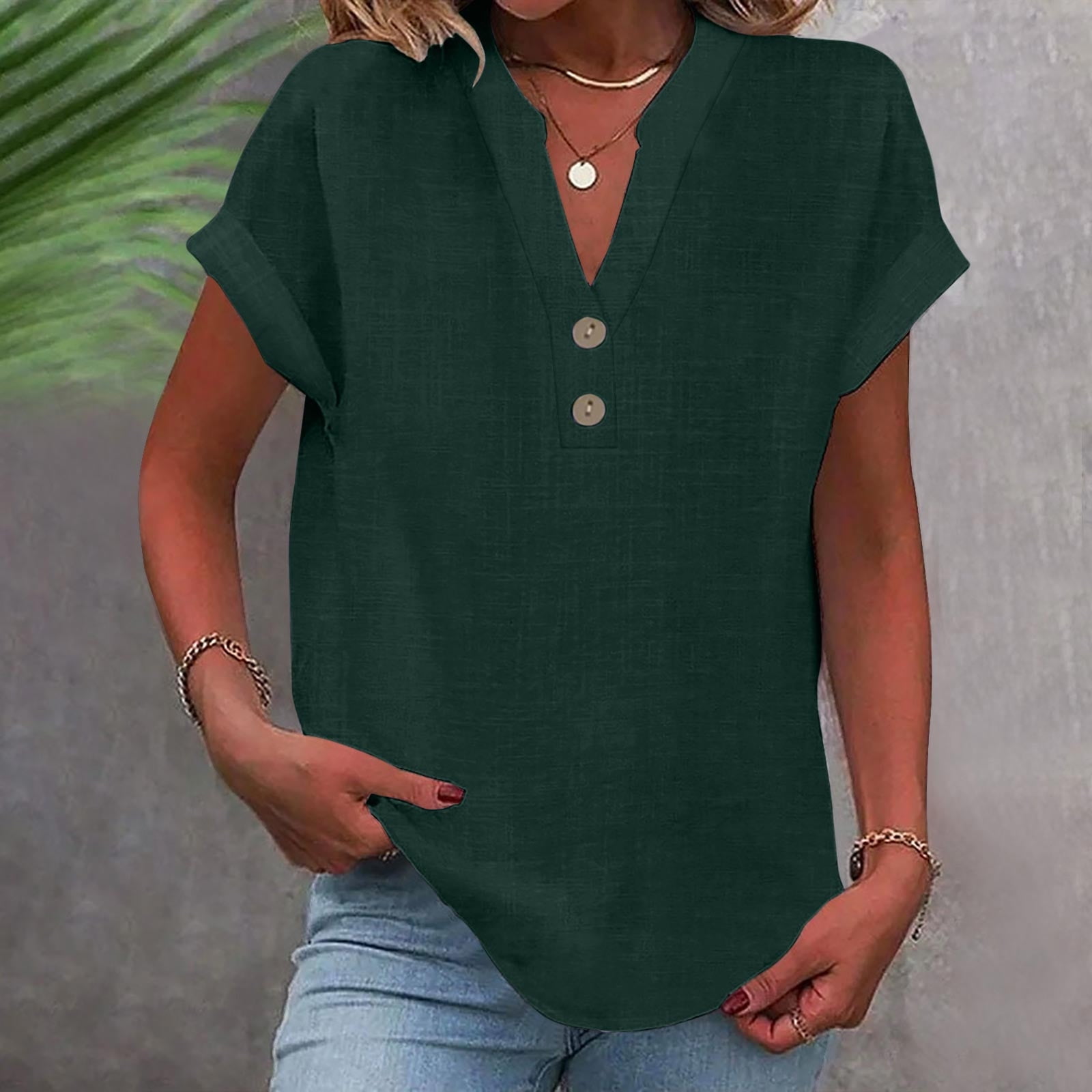 Plus Size V Neck Short Cotton Sleeve Tops for Women Casual Basic Tees ...