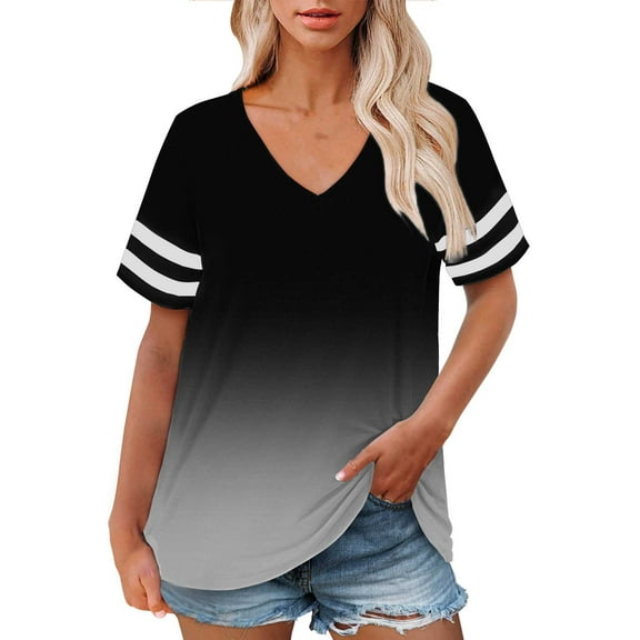 Plus Size V-Neck Short Sleeve Shirt, Casual Summer Top, Plus Size V Neck T Shirts Women Short Sleeve Tops Casual Summer Tshirts Loose Fit Tee Black, 5Xl