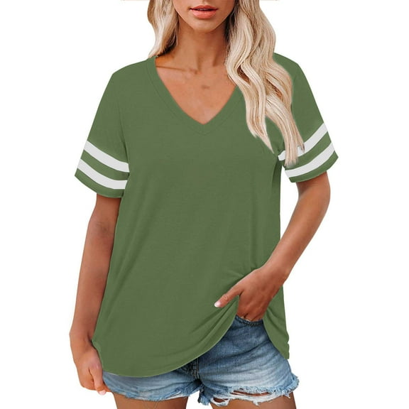 Plus Size V-Neck Short Sleeve Shirt, Casual Summer Top, Plus Size V Neck T Shirts Women Short Sleeve Tops Casual Summer Tshirts Loose Fit Tee Green, L