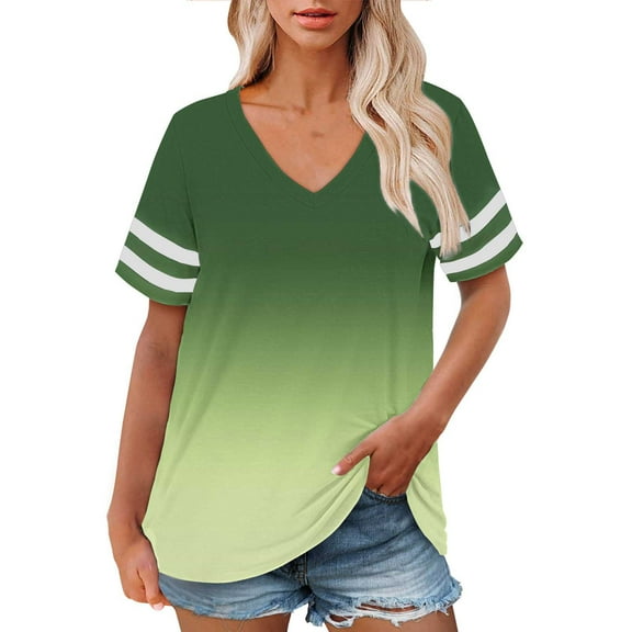 Plus Size V-Neck Short Sleeve Shirt, Casual Summer Top, Plus Size V Neck T Shirts Women Short Sleeve Tops Casual Summer Tshirts Loose Fit Tee Green, L