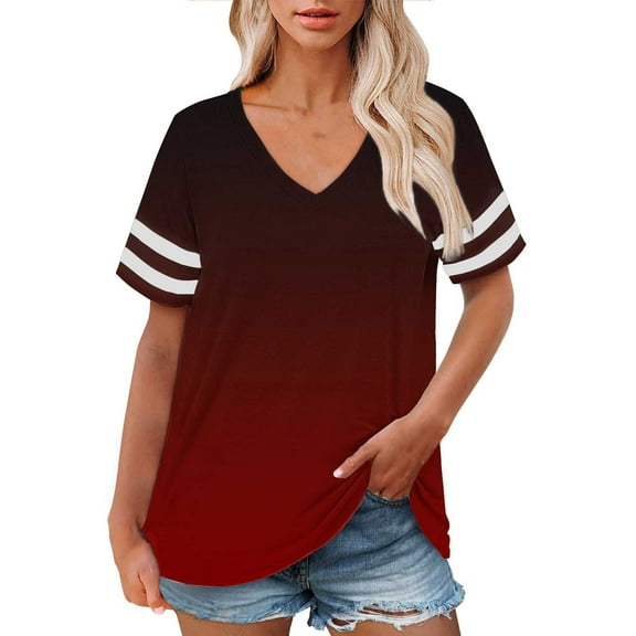Plus Size V-Neck Short Sleeve Shirt, Casual Summer Top, Plus Size V Neck T Shirts Women Short Sleeve Tops Casual Summer Tshirts Loose Fit Tee Hot Pink, 5Xl