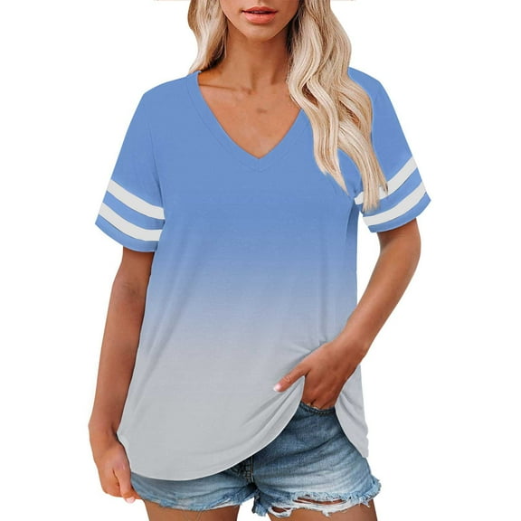 Plus Size V-Neck Short Sleeve Shirt, Casual Summer Top, Plus Size V Neck T Shirts Women Short Sleeve Tops Casual Summer Tshirts Loose Fit Tee Light Blue, Xxl