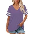 thumbnail image 1 of Plus Size V-Neck Short Sleeve Shirt, Casual Summer Top, Plus Size V Neck T Shirts Women Short Sleeve Tops Casual Summer Tshirts Loose Fit Tee Purple, L, 1 of 4