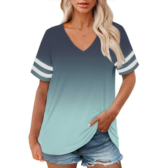 Plus Size V-Neck Short Sleeve Shirt, Casual Summer Top, Plus Size V Neck T Shirts Women Short Sleeve Tops Casual Summer Tshirts Loose Fit Tee Sky Blue, 5Xl