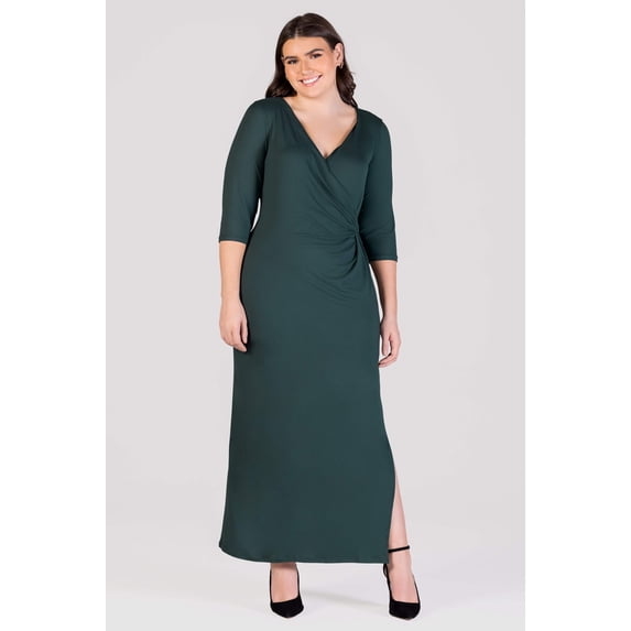Plus Size V Neck Side Slit Fitted Maxi Dress