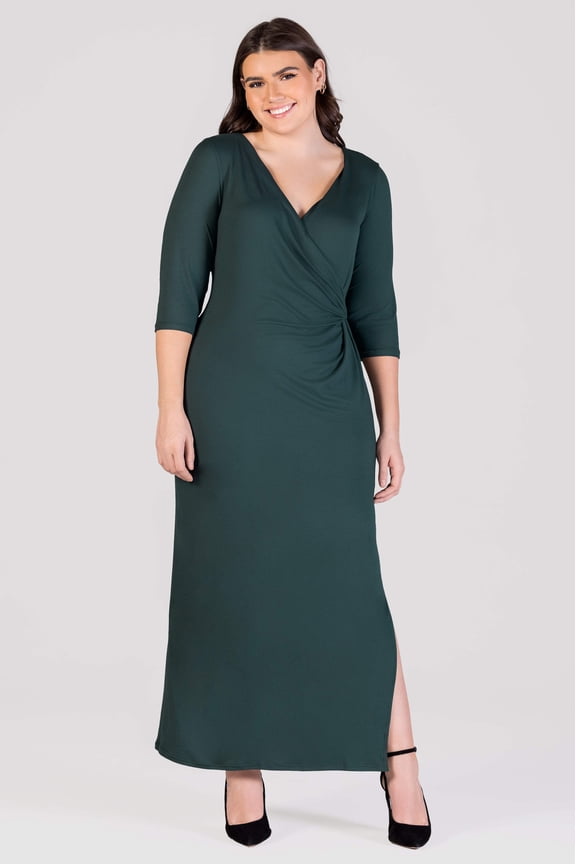 Plus Size V Neck Side Slit Fitted Maxi Dress