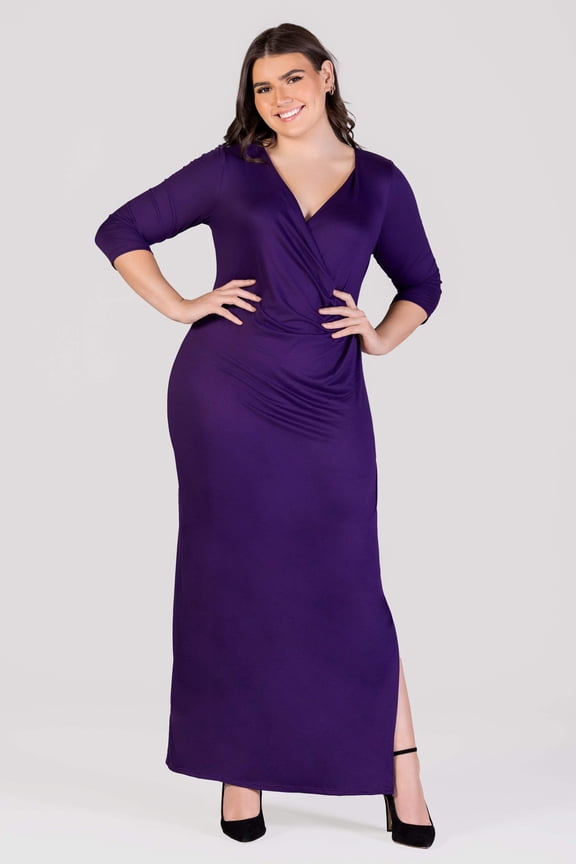 Plus Size V Neck Side Slit Fitted Maxi Dress