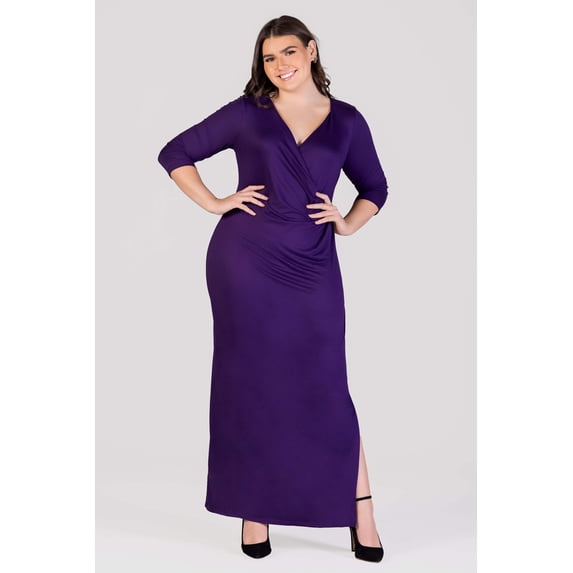 Plus Size V Neck Side Slit Fitted Maxi Dress