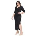 thumbnail image 1 of Plus Size V Neck Side Slit Fitted Maxi Dress, 1 of 11