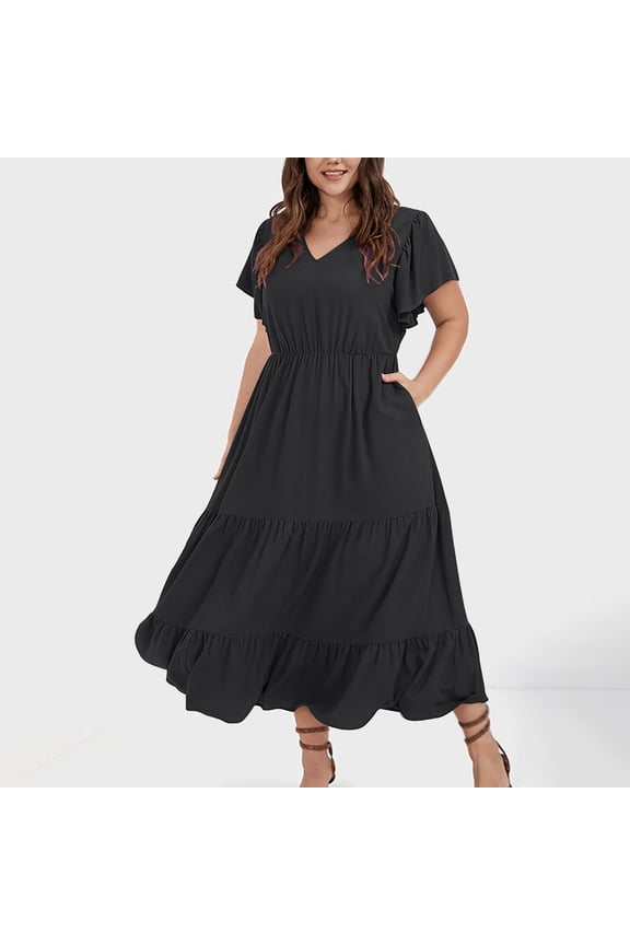 Plus Size V-Neck Sleeveless Sundress for Women with Pockets, Casual Summer Dress