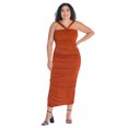 thumbnail image 1 of Plus Size V Neck Strap Ruched Bodycon Midi Dress, 1 of 7
