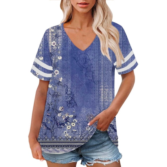 Plus Size V-Neck T-Shirt, Short Sleeve Casual Summer Top, Loose Fit Tee,, Plus Size V Neck T Shirts Women Short Sleeve Tops Casual Summer Tshirts Loose Fit Tee Dark Blue, L