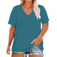 thumbnail image 1 of Plus Size V Neck T Shirts Women, Yigetop Plus Size V Neck T Shirts Women Short Sleeve Tops Casual Summer Tshirts Loose Fit Tee Plus Size T Shirts Blue 5XL, 1 of 5