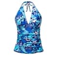 thumbnail image 1 of Plus Size V Neck Tankini Tops for Women Swimwear Top Only Tummy Control Swimsuits Tops Halter Bathing Suit Blue XS, 1 of 2