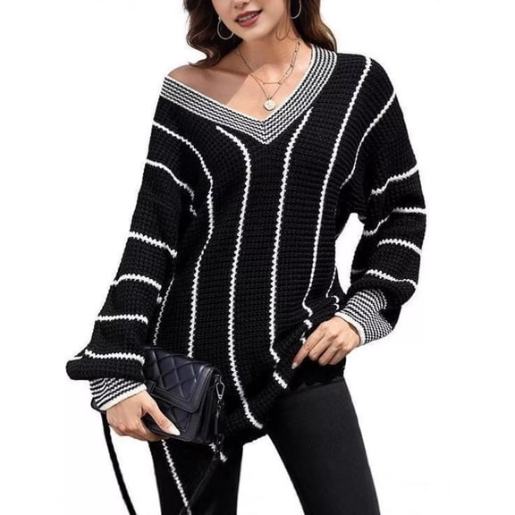 Plus Size V-Neck Textured Knit Sweater – Full Size Ribbed Soft Polyester Knit