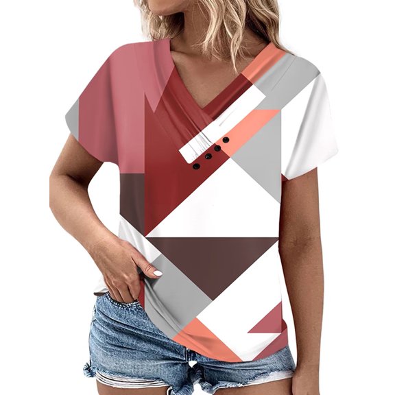 Plus Size V Neck Tops for Women Summer Pleated Tees Basic Short Sleeve Shirts YH005 3XL