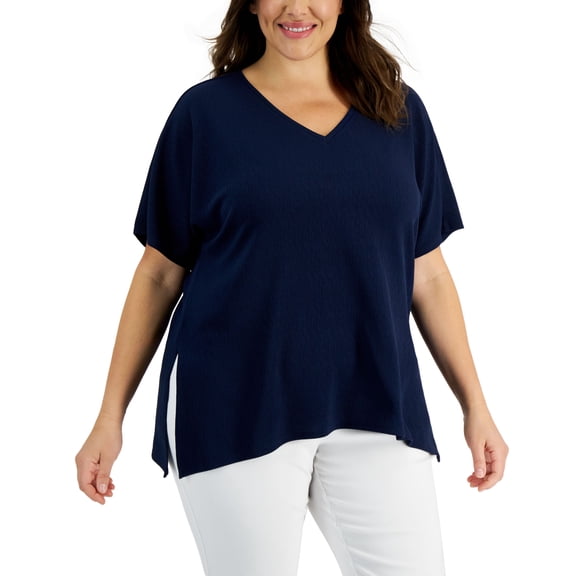 Plus Size V-Neck Tunic Top Intrepid Blue Combo 4X