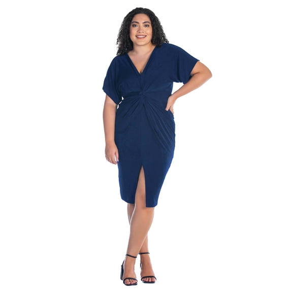 Plus Size V Neck Twist Front Split Hem Dress