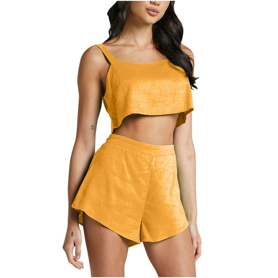 Plus Size Vacation Outfits for Women Woman Summer Outfit Clothing Set Female V-Neck Short Sleeve Tops Pants Sets Cargo Pant Style S_933 Women's Tracksuits Orange S