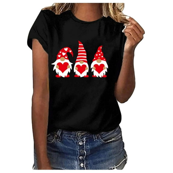 Plus Size Valentines Day T-Shirt For Women Gnome Graphic Short Sleeve Oversized Loose First Blouse Tops Tee