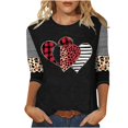 thumbnail image 1 of Plus Size Valentines Tops for Womens Cute Going Out Tee Plaid Leopard Heart 3/4 Sleeve Shirt Blouse, 1 of 4