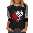 thumbnail image 1 of Plus Size Valentines Tops for Womens Cute Going Out Tee Plaid Leopard Heart 3/4 Sleeve Shirt Blouse, 1 of 4