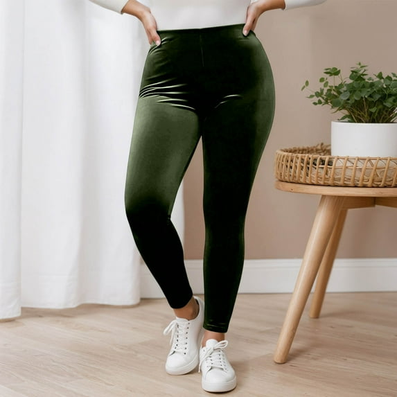 Plus Size Velvet Tapered Pants For High Waist Casual Comfort Stretch Soft Trousers With Pockets