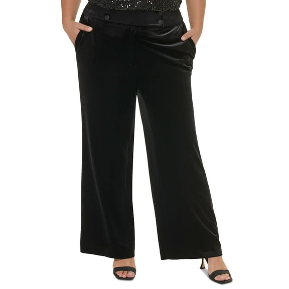Plus Size Velvet Wide-Leg Pants Black 14W