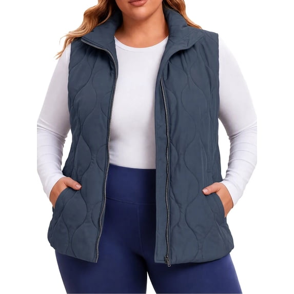 Plus Size Vest for Women Baeitkot Solid Color Zip Up Sleeveless Outerwear with Pockets Warm Casual Streetwear Navy L
