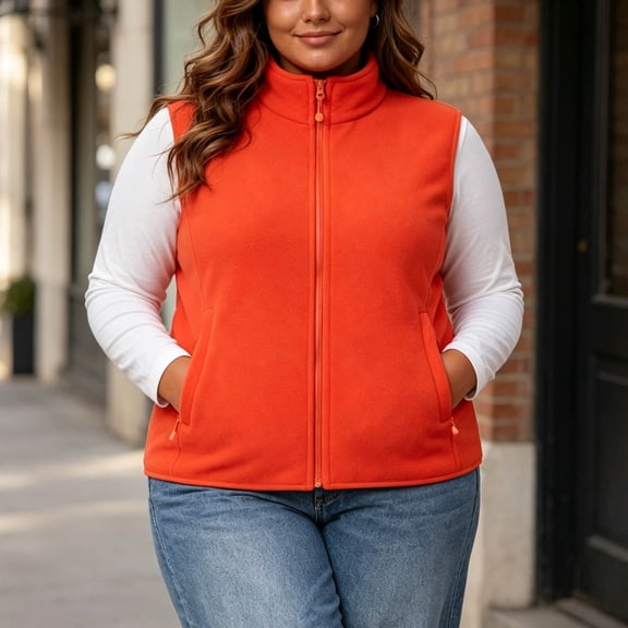 Plus Size Vests for Women Fleece Stand Collar Full Zip Sleeveless Lightweight Warm Outerwear with Pockets,S-4XL
