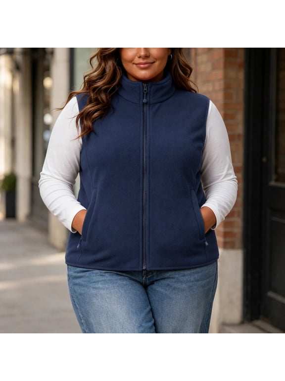 Plus Size Vests for Women Fleece Stand Collar Full Zip Sleeveless Lightweight Warm Outerwear with Pockets,S-4XL