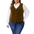 thumbnail image 1 of Plus Size Vests for Women Waistcoat Steampunk Velvet Sleeveless Button Down V Neck Suit Vests 3X Coffee, 1 of 6