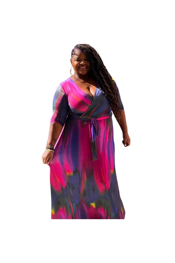 Plus Size Vibrant Purple Faux Wrap Maxi Dress