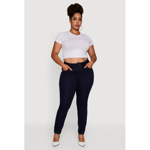 Womens Plus Size WAX 3 Button High Waist Jeans