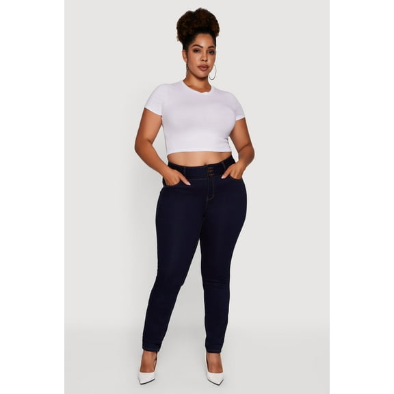 Womens Plus Size WAX 3 Button High Waist Jeans