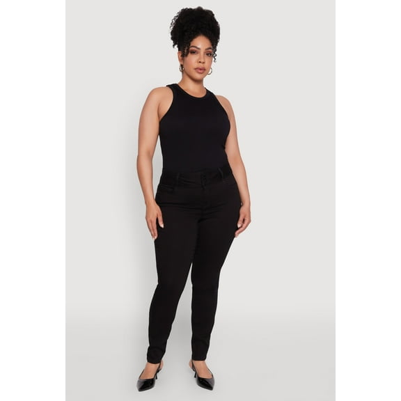 Womens Plus Size WAX 3 Button High Waist Jeans