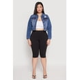 thumbnail image 1 of Womens Plus Size WAX Distressed Cropped Denim Jacket, 1 of 5