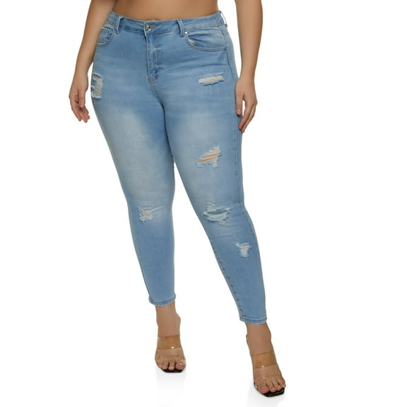 Womens Plus Size WAX Distressed Cropped Jeans