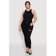 Womens Plus Size WAX Distressed High Rise Skinny Jeans