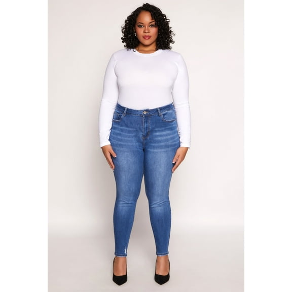 Womens Plus Size WAX Distressed Skinny Jeans