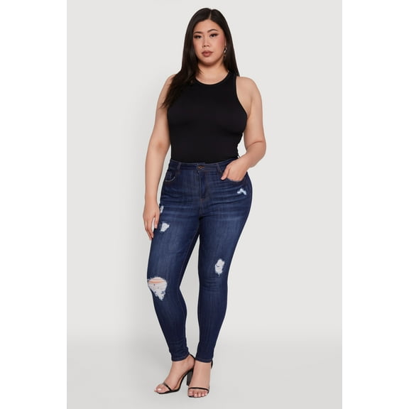 Womens Plus Size WAX Distressed Stretch Skinny Jeans