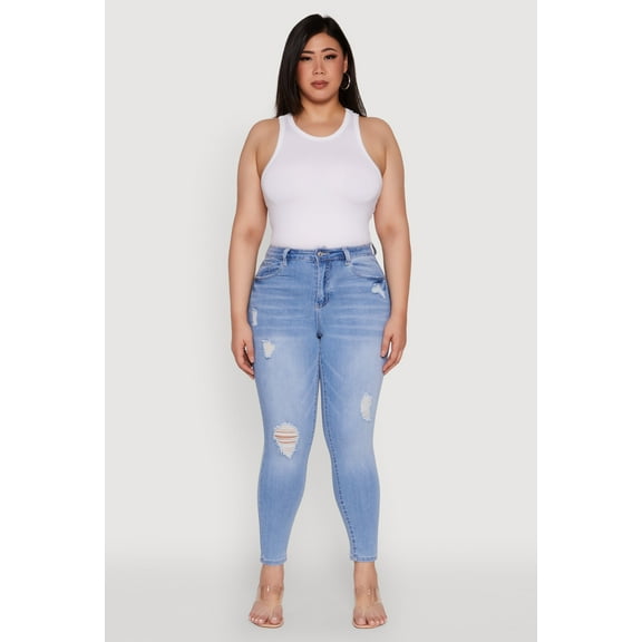 Womens Plus Size WAX Distressed Stretch Skinny Jeans