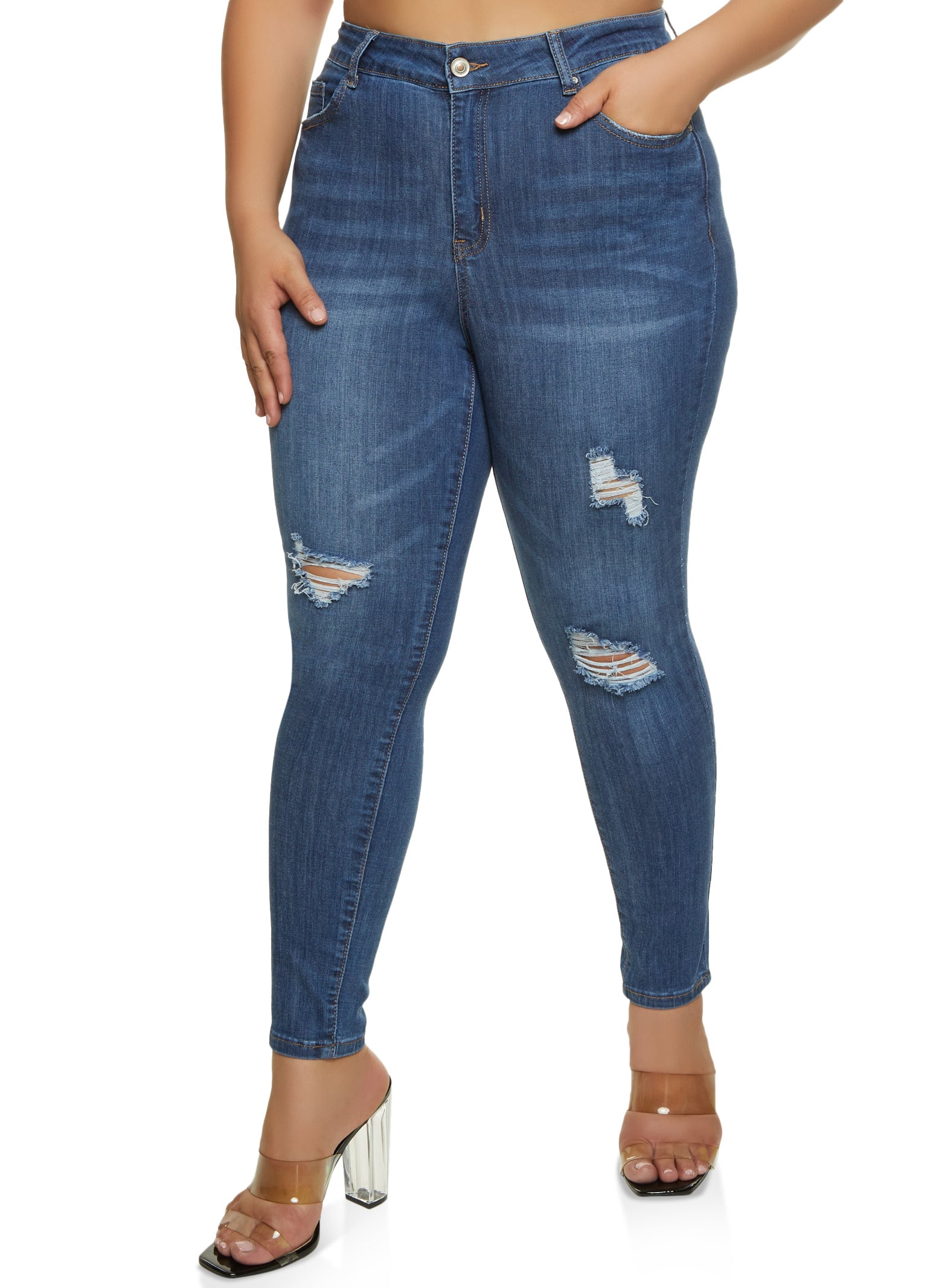 Women's High Waist Fake Leather Jeans Plus Size Skinny main image 0