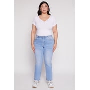 Women's Plus Size WAX Frayed Detail Straight Leg Jeans