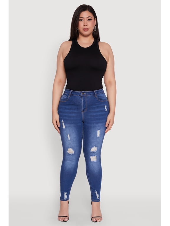 Women's Plus Size WAX High Rise Distressed Push Up Skinny Jeans