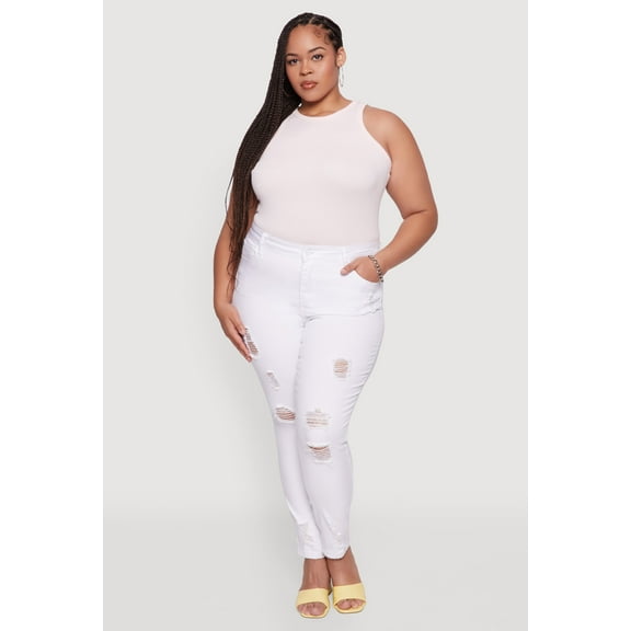 Womens Plus Size WAX High Rise Distressed Push Up Skinny Jeans