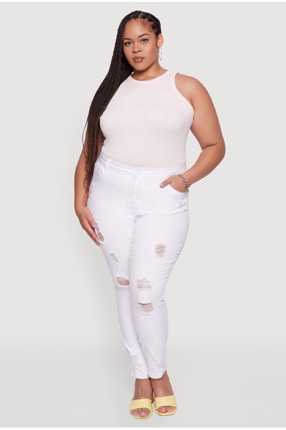 Womens Plus Size WAX High Rise Distressed Push Up Skinny Jeans