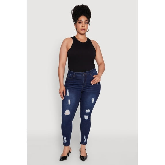 Womens Plus Size WAX High Rise Distressed Push Up Skinny Jeans
