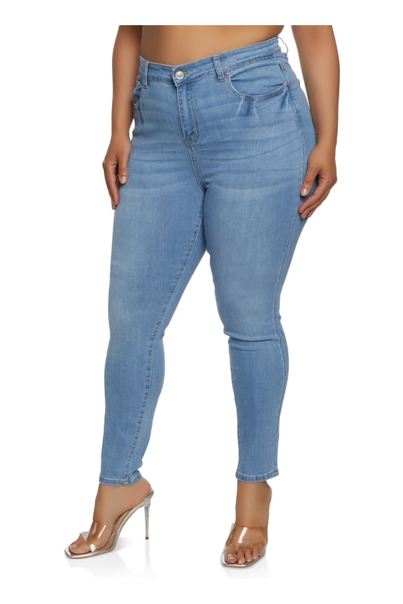 Womens Plus Size WAX High Waist Whiskered Skinny Jeans